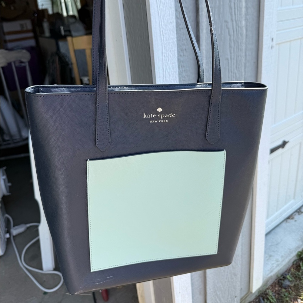 Kate Spade Blue and Green Tote Bag with Structured Design